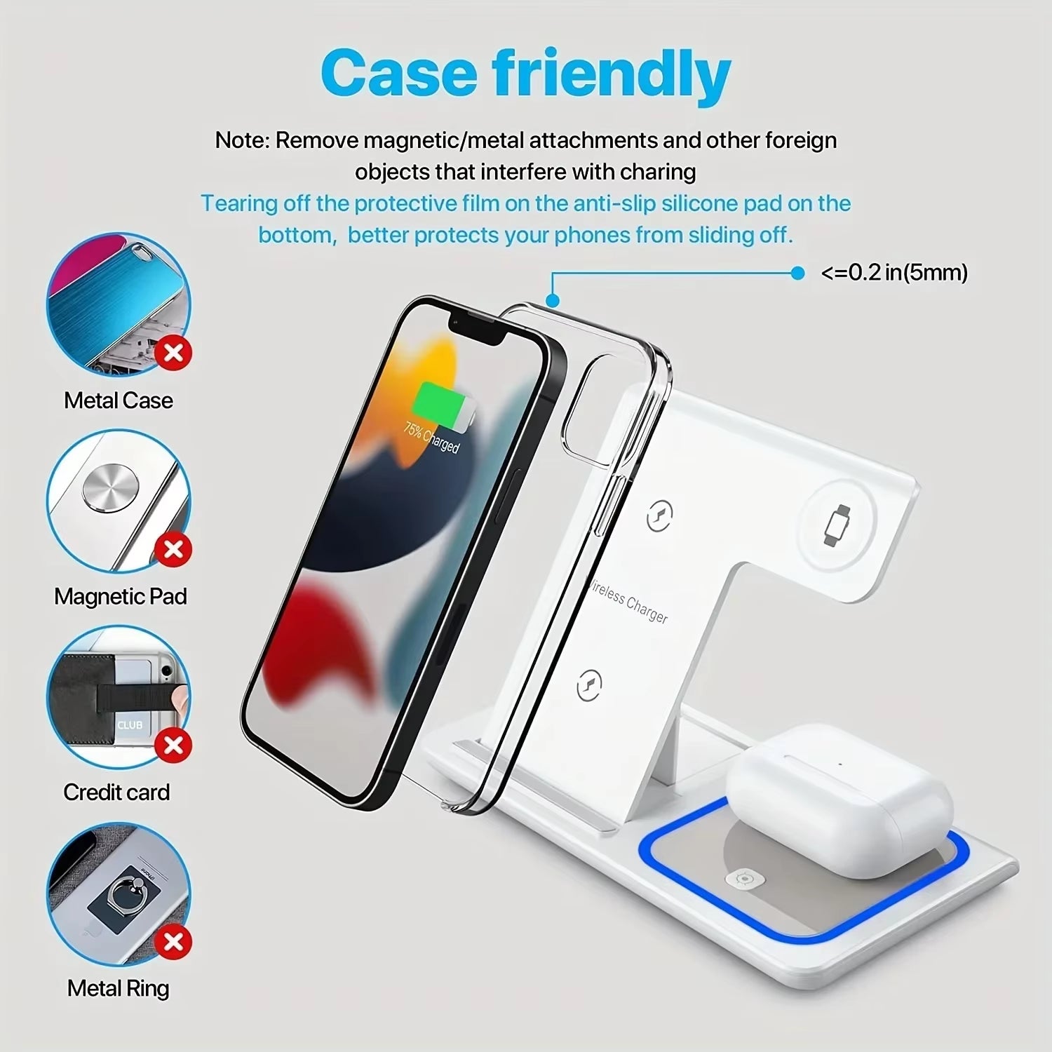 VIKEFON Wireless Charger 3 in 1 for Iphone 15 14 13 12 Pro Max Apple Watch Airpods Induction Stand Fast Charging Dock Station