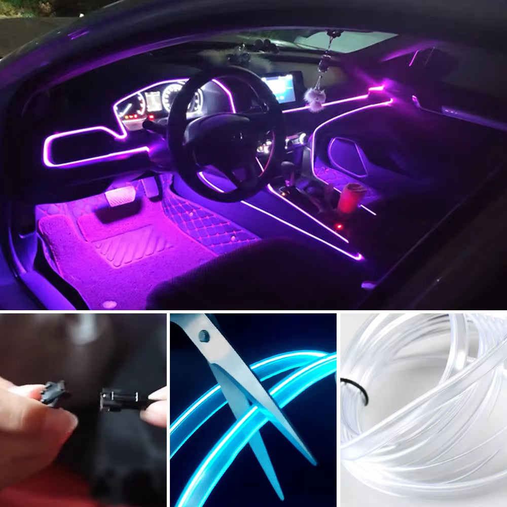 Car Interior Lighting Decorative Led Lights EL Wiring Neon Strip Auto Flexible Ambient Light USB Party Atmosphere Lamp Accessory