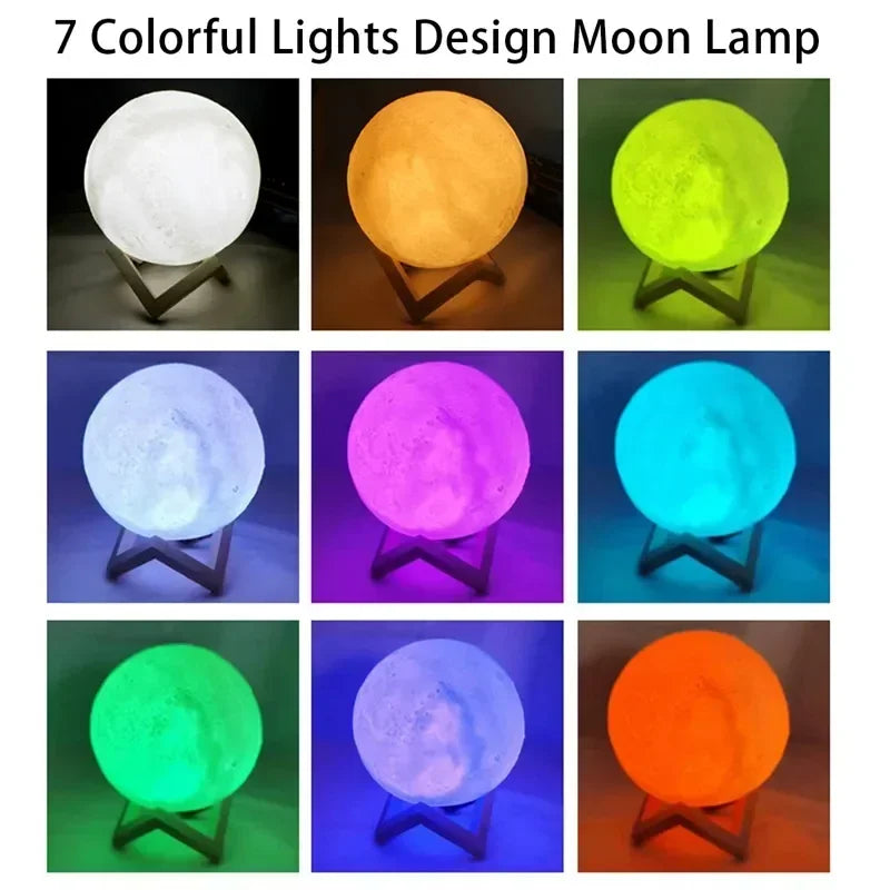 8Cm Moon Lamp LED Night Light Battery Powered with Stand Starry Lamp Bedroom Decor Night Lights Kids Gift Moon Lamp