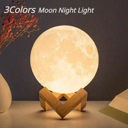 8Cm Moon Lamp LED Night Light Battery Powered with Stand Starry Lamp Bedroom Decor Night Lights Kids Gift Moon Lamp