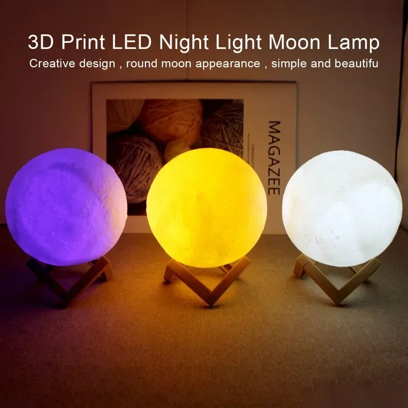 8Cm Moon Lamp LED Night Light Battery Powered with Stand Starry Lamp Bedroom Decor Night Lights Kids Gift Moon Lamp